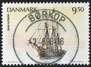 FRIMÆRKER DANMARK | 1993 - AFA 1048 - Sejlskibe - 9,50 Kr. flerfarvet - Pragt Stemplet Børkop